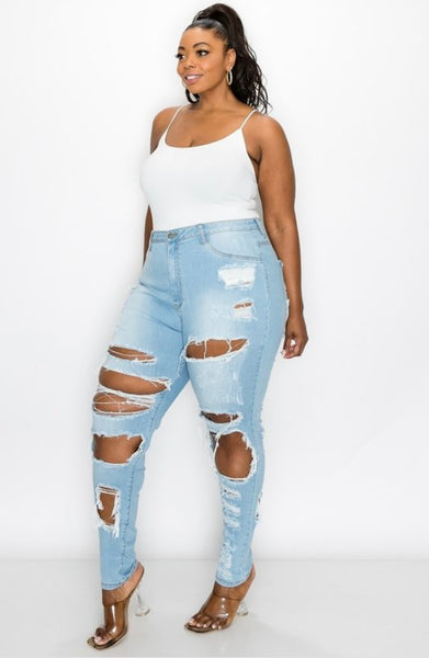 Plus Curvy Distressed Jeans