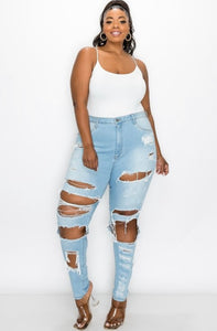 Plus Curvy Distressed Jeans