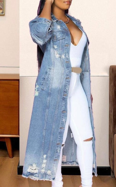 Baggy Trench Style Jean Jacket