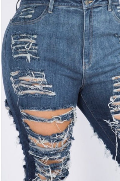 Destroyed Dark Denim Jeans