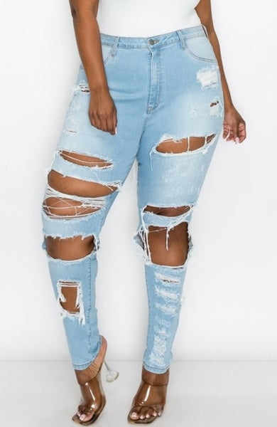 Plus Curvy Distressed Jeans